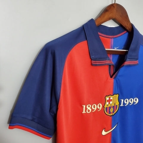 Camisa Barcelona 100 Anos Retrô 1999 Azul e Grená - | Futmantos