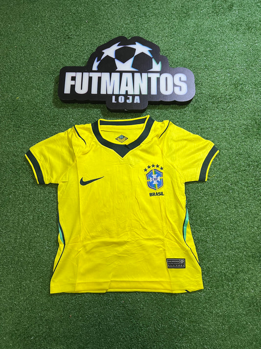 kit Infantil Brasil 26/27 - Amarelo - Gola escura | FutMantos