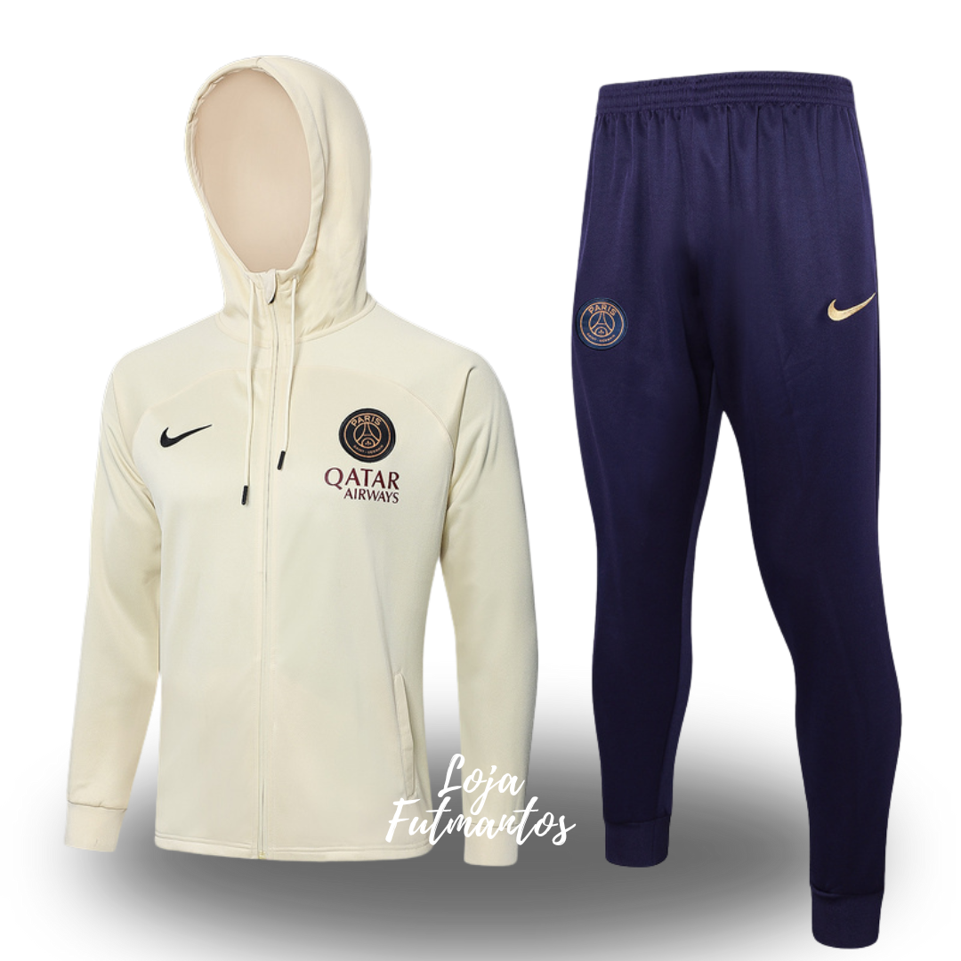 Agasalho de treino Paris Saint Germain PSG 24/25 - Bege com Capuz | Futmantos