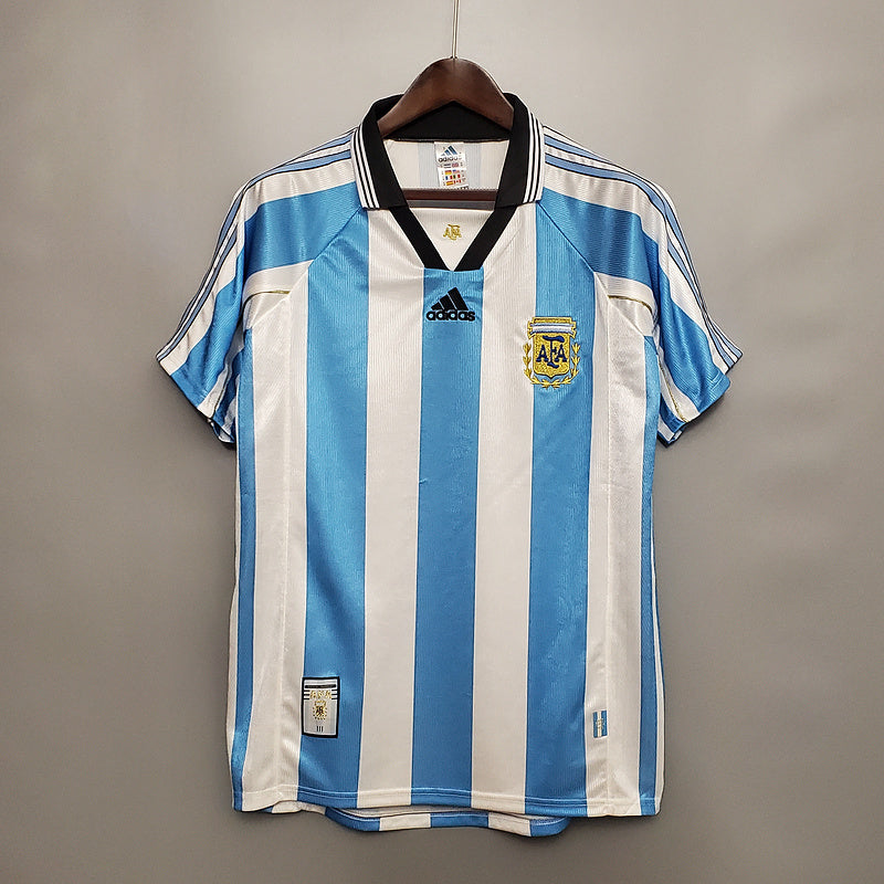 Camisa Seleção Argentina Retrô 1998 Azul e Branca - | Futmantos