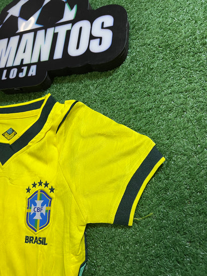 kit Infantil Brasil 26/27 - Amarelo - Gola escura |  FutMantos