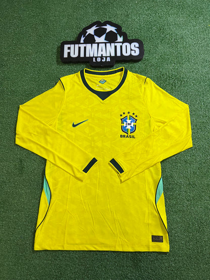 Camisa Brasil Amarela I 26/27 - Jogador Manga Longa (Gola mais Escura) | Futmantos