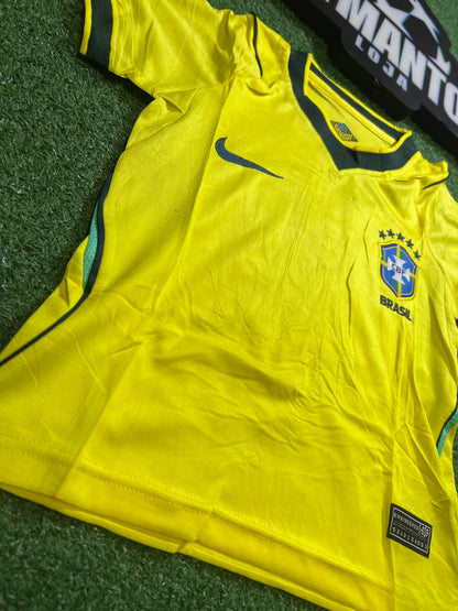 kit Infantil Brasil 26/27 - Amarelo - Gola escura |  FutMantos