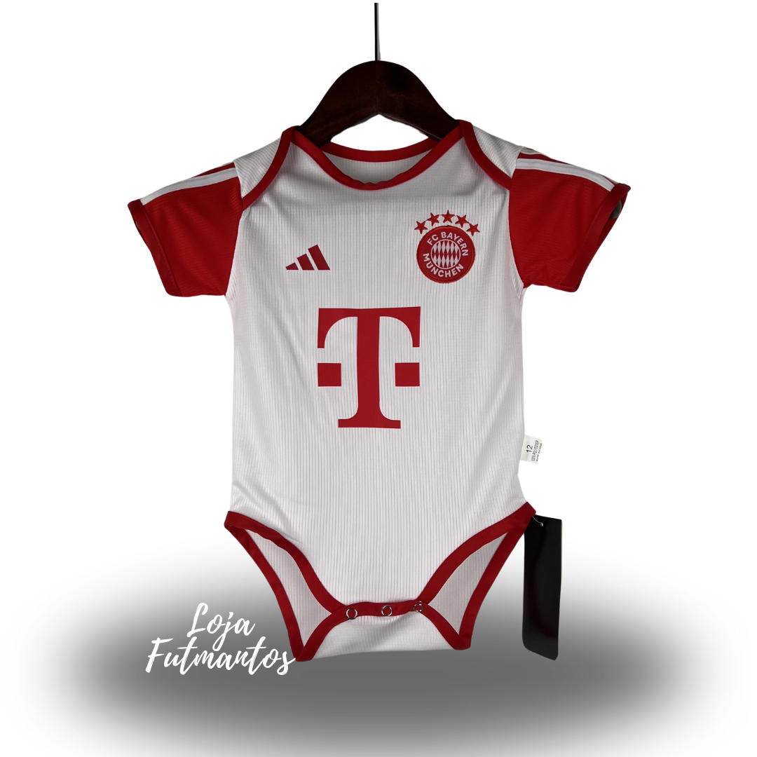 Body de Bebê Bayern de Munique 23/24 -Branco/Vermelho | Futmantos