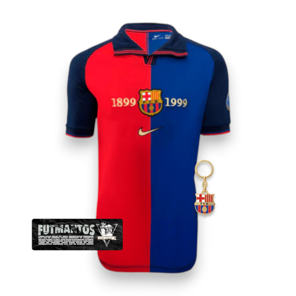 Camisa Barcelona 100 Anos Retrô 1999 Azul e Grená - | Futmantos