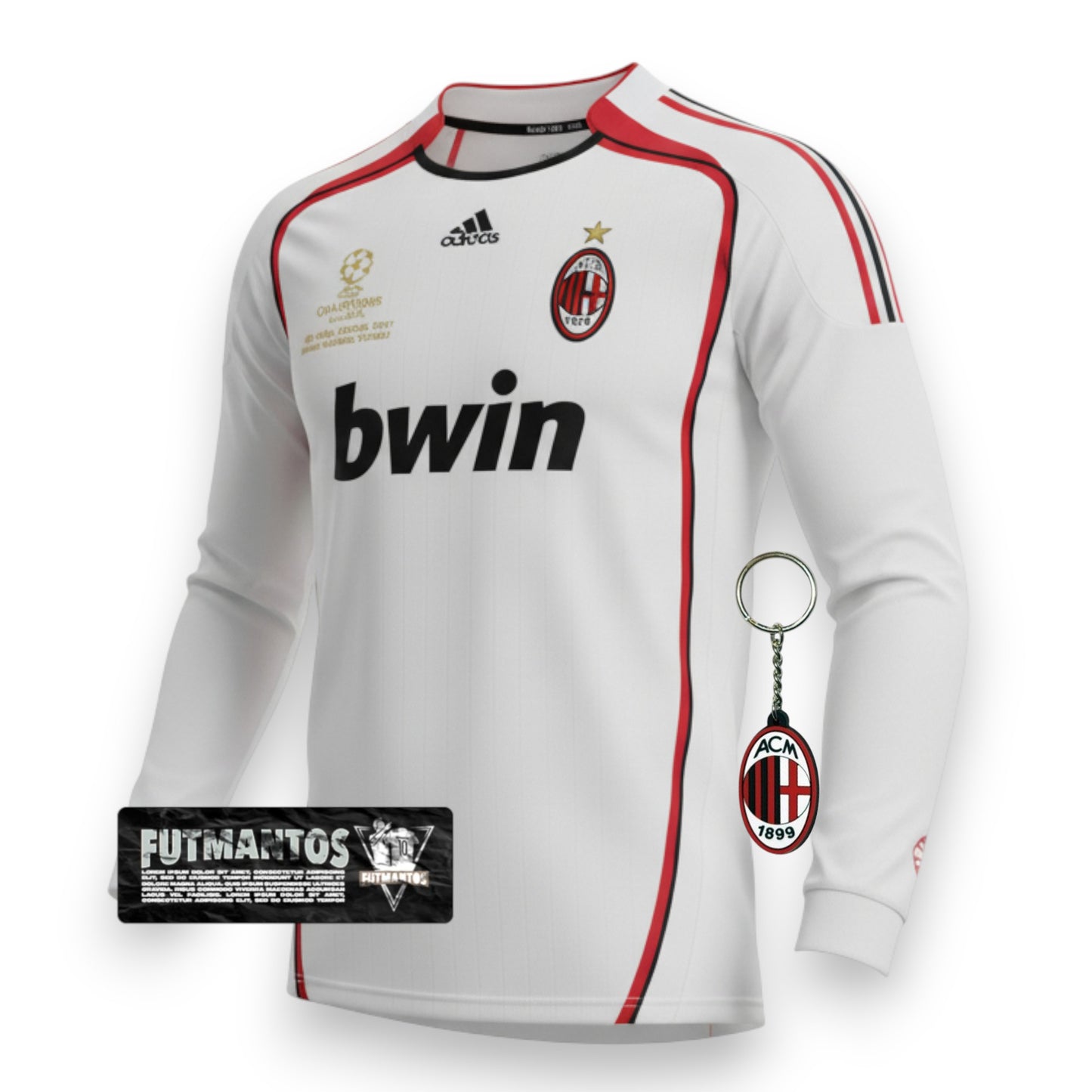 Camisa Manga Longa Milan Champions League 06/07 - Branco | Futmantos