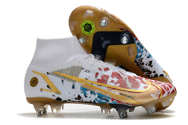 Chuteira Campo Nike Mercurial Superfly VIII Elite SG PRO Anti Clog White/Gold - Cano Alto