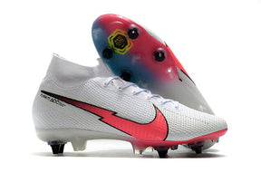 Chuteira Campo Nike Mercurial Superfly 7 Elite SG-PRO Anti Clog Branco/Rosa/Azul - Cano Alto