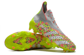 Chuteira Campo Adidas Predator Freak+ FG Clear Grey/White/Solar Yellow - Cano Alto